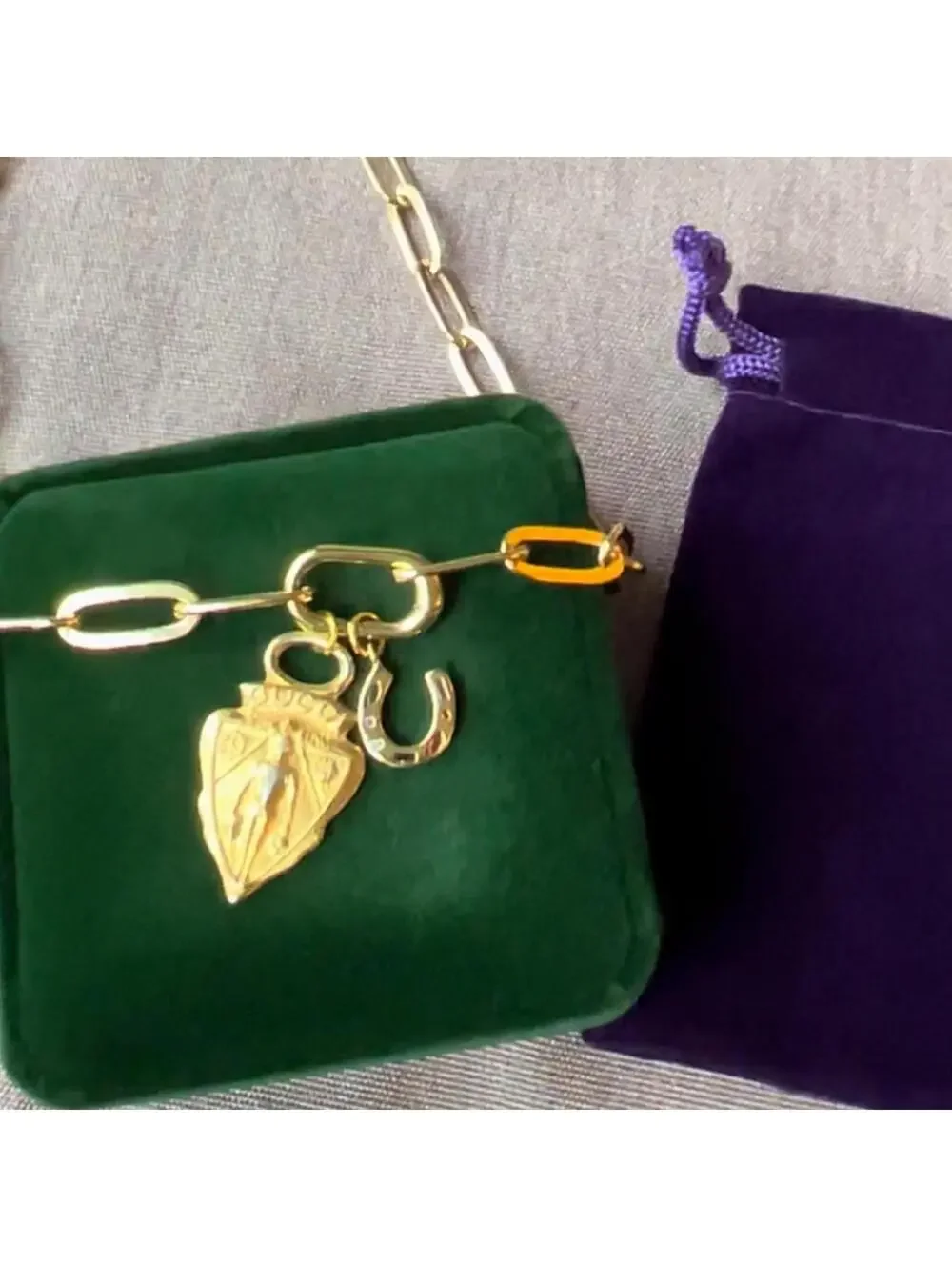 🆕 Vintage Gucci Charm 24k gold horse shoe Necklace Paperclip 925 Silver NWT - Picture 13 of 14